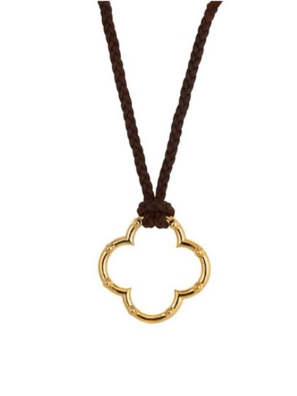 NWT Asha by ADM Brigitte Gold Quatrefoil Clover Pendant Necklace, Navy Leather